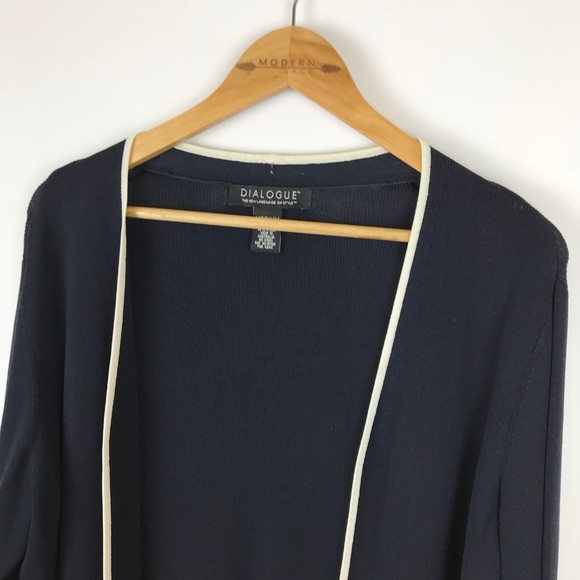 Dialogue | Navy & White Open Drape Cardigan Blazer - Picture 2 of 5